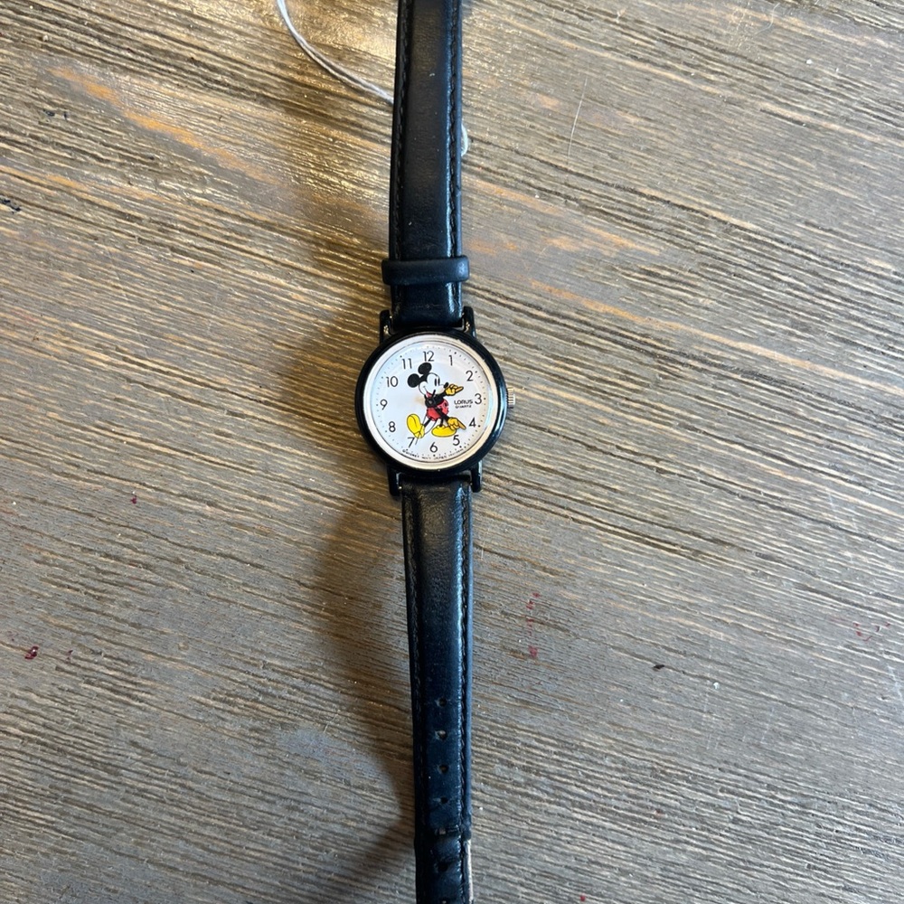 Japanese Black Leather Strap Watch with Mickey Mouse Dial by Lorus
